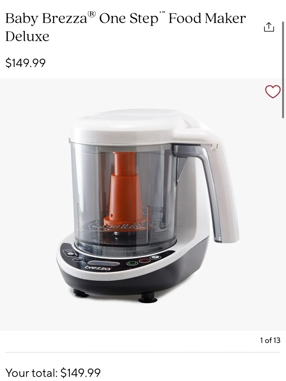 Baby Brezza One Step Food Maker Deluxe - White with Orange Accent